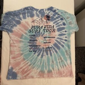 Pura Vida Surf Tour Shirt Size Women's Small Cities On The Back Tye Dye